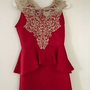 Red mini dress with embroidery